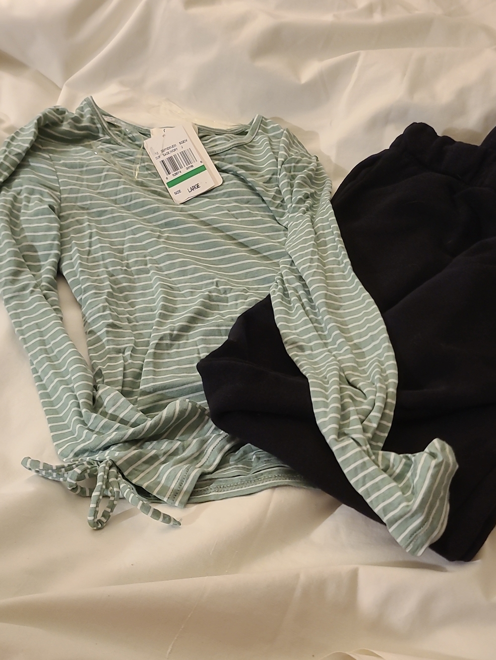 Striped Sage Green & White Long Sleeve Top Sweatpants
